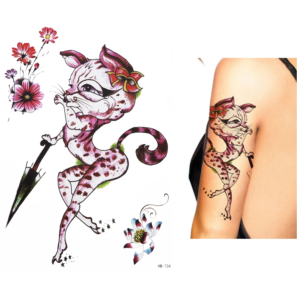 1 pz Bellezza Blu Colorato Disegno Gatto Immagine Disegno Tatoo HB235 Braccio Impermeabile Tatuaggio Temporaneo per le Donne Del Corpo Arte Del Tatuaggio