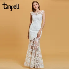 Tanpell long evening dress white lace bateau cap sleeves floor length mermaid gown women wedding party formal evening dresses Tanpell long evening dress white lace bateau cap sleeves floor length mermaid gown women wedding party formal evening dresses