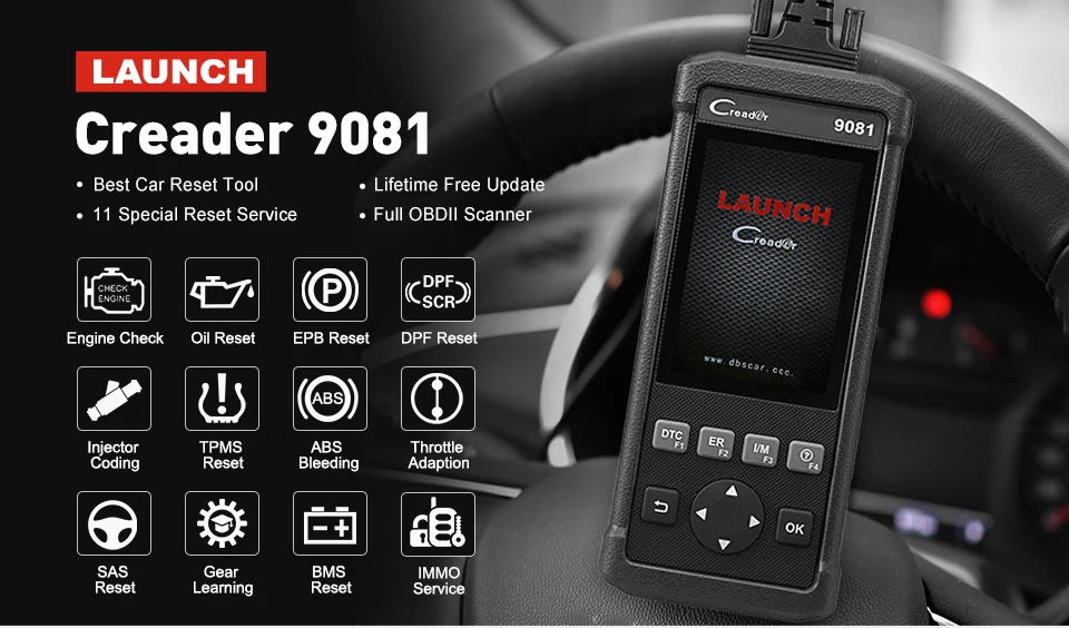 LAUNCH Creader 9081 OBD2 автомобильный сканер кода автомобильный диагностический сканер автоматический сброс 11 Функция сброса TPMS DPF EPB