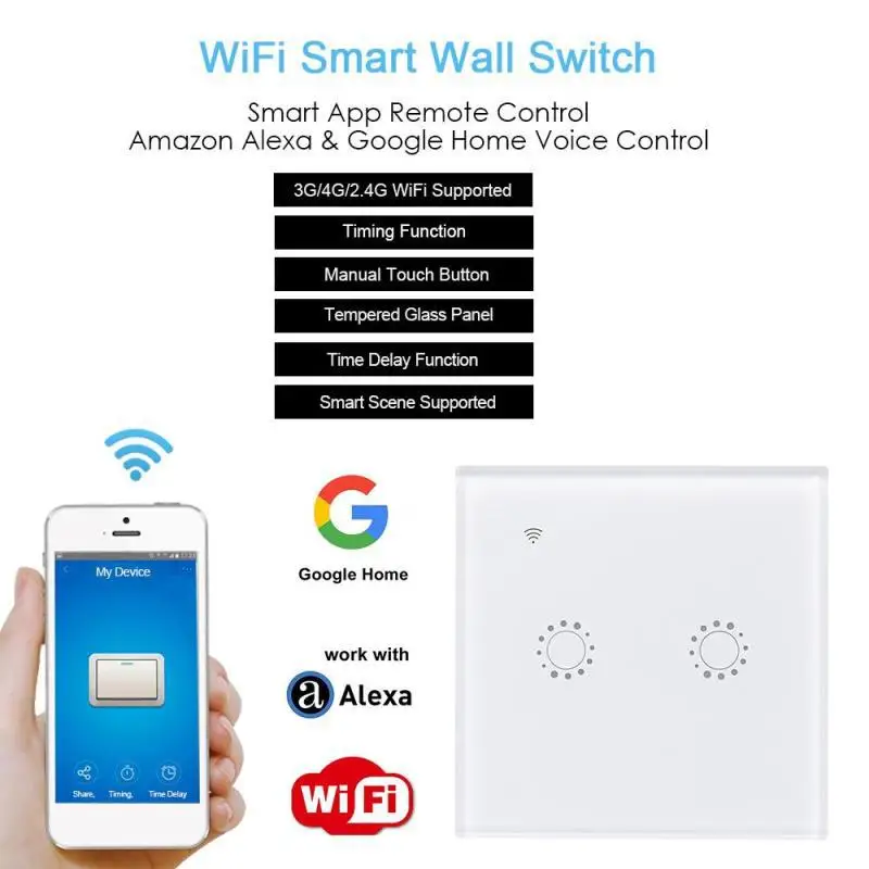 

Smart Wi-Fi EU / UK2 group 1 touch light switch AC90V~240V, 2200W cooperate with Alexa and Google to use Eweilink application