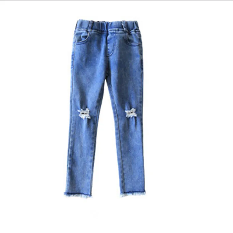 DFXD Children Broken Hole Pants 2018 New Spring Soild Long Skinny Denim Blue Jeans Baby Girls Cotton Ripped Jeans 2-7Years