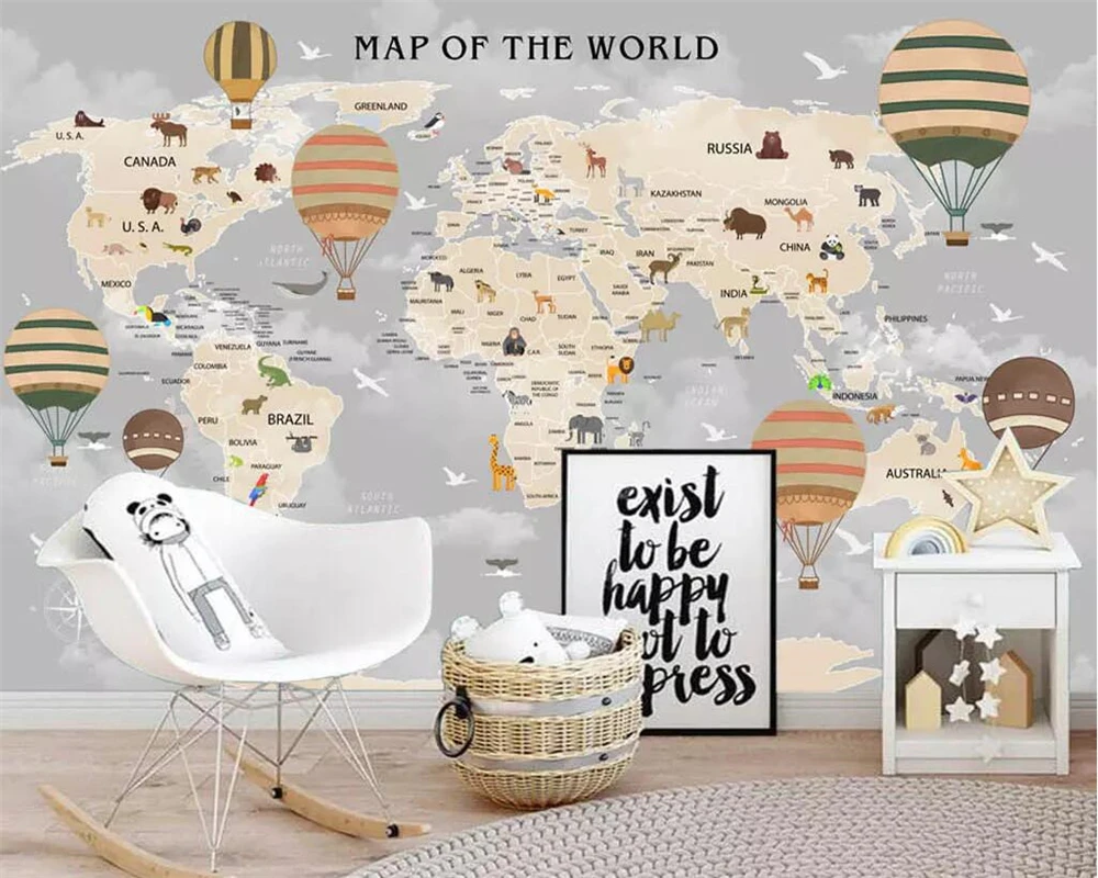 

beibehang Custom wallpaper photo cartoon world map background wall paper children's room murals home decoration 3d wallpaper