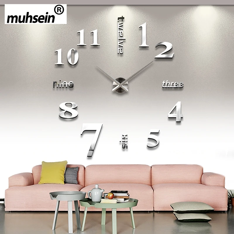 

2019 muhsein New Super Big DIY Wall Clock Acrylic Metal Mirror Wall Clock Super Digital Watches Clocks Decorate Free shipping