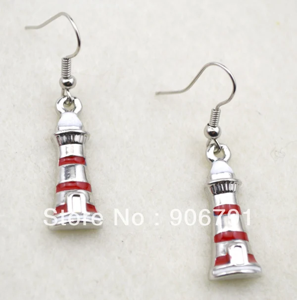

latest popular 10pairs a lot red lighthouse Charm Earrings