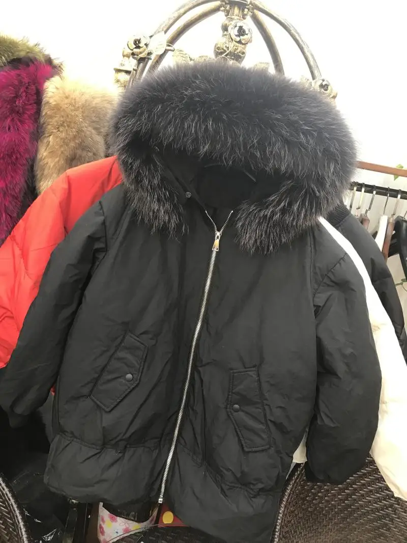 Новинка, корейский стиль женские пуховик женская зимняя куртка puffer parka ткань из натурального меха енота Красный Черный Крем негабаритных