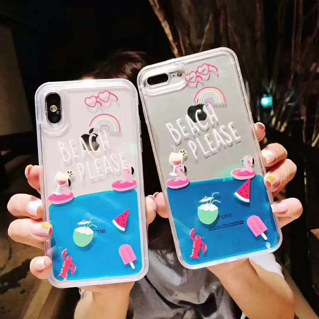 

Summer Flowing Liquid Swimming Duck Case for iPhone 6 6s 7 8 Plus Xr Xs Max X Fruit Couple Soft Silicon Transparent Phone Cover