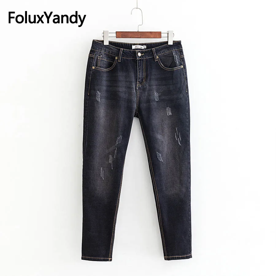 Scratched Jeans Classic Women Slim Skinny Pencil Pants Denim Casual Jeans Plus Size XXXL 5XL Blue Black KKFY2745 Scratched Jeans Classic Women Slim Skinny Pencil Pants Denim Casual Jeans Plus Size XXXL 5XL Blue Black KKFY2745