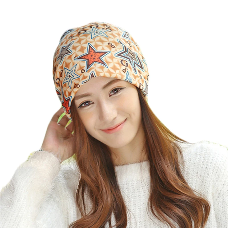 New Five-pointed Star Pattern Women Hats Warm Autumn Winter Two Used Lady Collar Fashion Outdoor Casual Cotton Girls Cap 