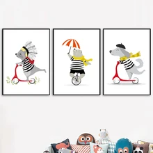 Monocycle Bear Scooter Dog Wall Art Canvas Painting Nordic Posters And Prints Animal Wall Pictures Baby Boy Room Nursery Decor