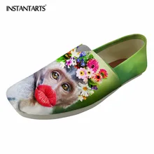 INSTANTARTS модные Лоферы повседневная женская обувь Летняя обувь на плоской подошве 3D Симпатичные такса рот обезьяна шаблон для молодых девушек холст Туфли без каблуков