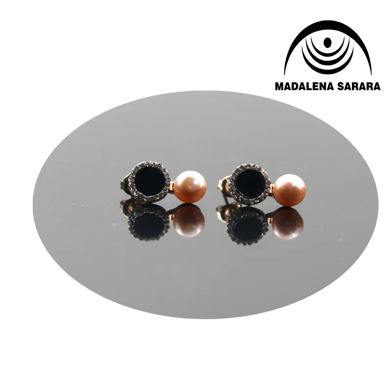 

MADALENA SARARA Promotion 6-7mm Round Freshwater Pearl Earrings Zircon Inlaid Drop Within Three Colors