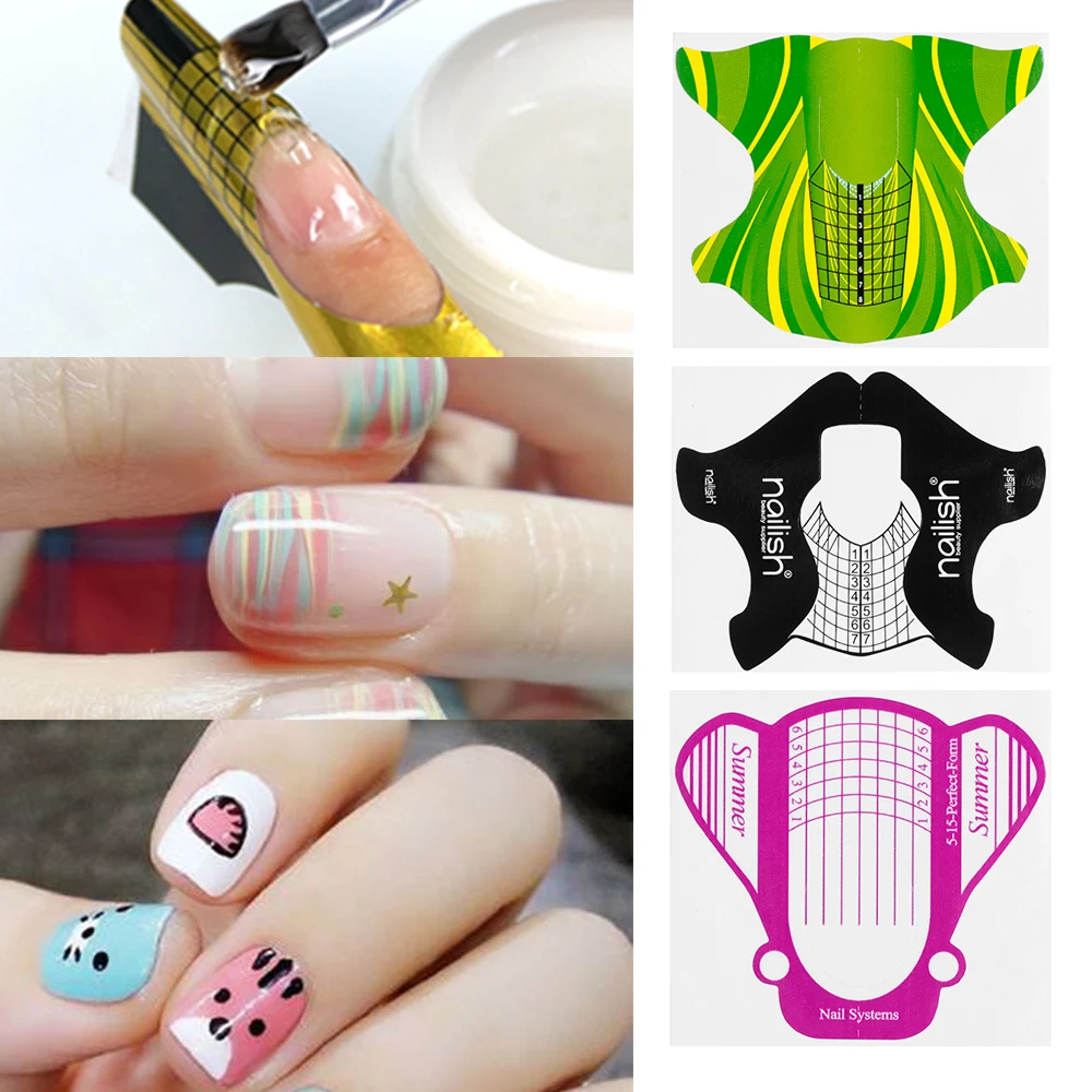 

10pcs Nail Forms For UV Gel Building French Acrylic Golden Nail Art Chablon Sticker Mold Stencil Extension Manicure Design Tools
