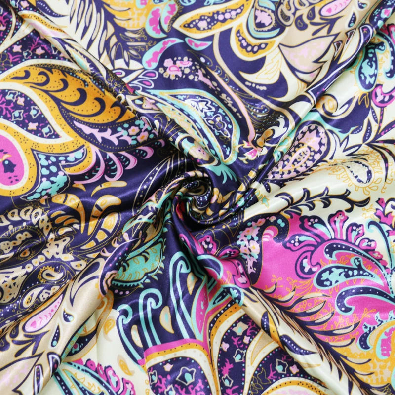 

Vintage Flowers imitated silk Satin Clothing material Purple Coffee soft Sewing sleepwear Fabric textile 100*120cm
