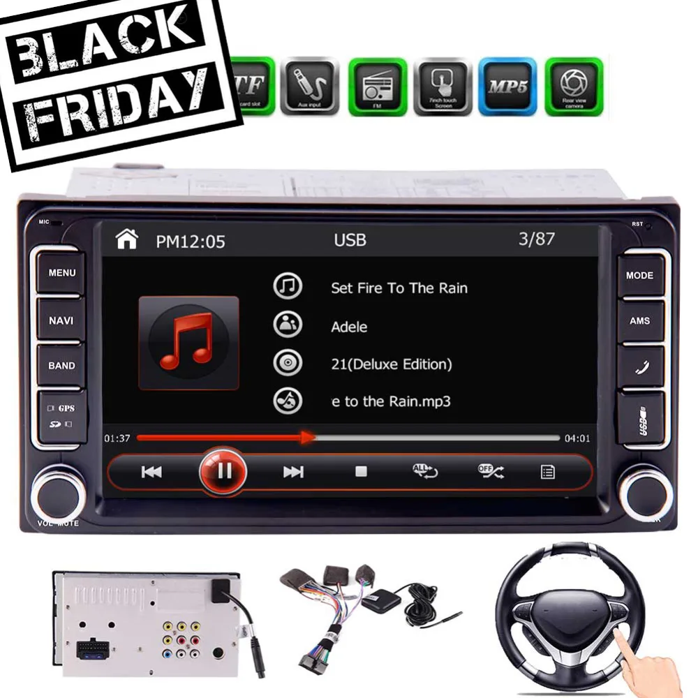 Sale Free Backup Camera and Map Card Special for Toyota In Dash Headunit MP5 player 7 Touchscreen Double Din GPS Navigation Car AM FM 0