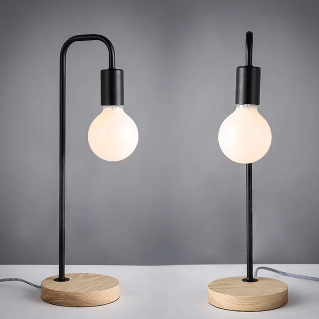 nordic wood iron art table lamp modern led light desk bedside