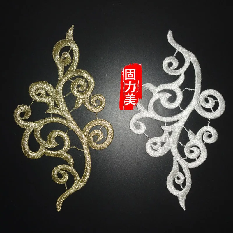 

1 Mirror Pair Gold Lace Applique Headwear Flower Lady Motif Venise Lace Trim Wedding Dress Garment Accessories