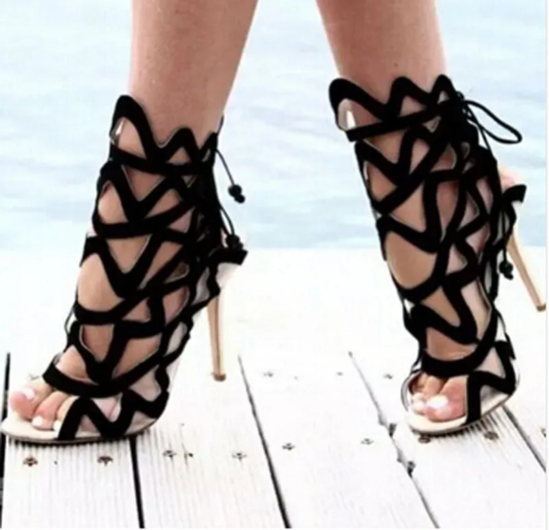 

new sexy peep toe cut-outs lace up sandals woman high heel gladiator sandal shoes