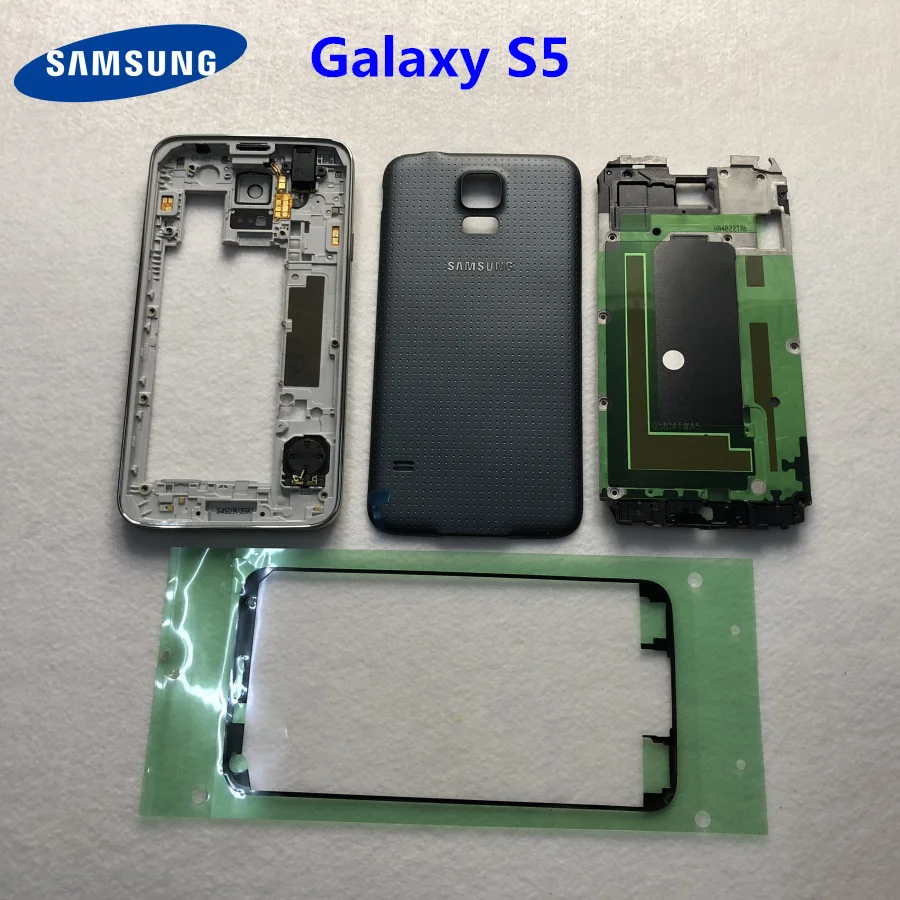 

For Samsung Galaxy S5 G900 i9600 G900F G900H Full Housing Case Middle Frame Battery Cover Back Cover S5 Replacement + stickers