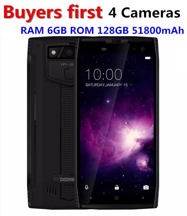 

DOOGEE S50 IP68 Waterproof Smartphone 5.7'' 18:9 6GB 128GB MTK6763 Octa Core android 7.1 5180mAh 4 Cameras 16.0MP Rugged phones