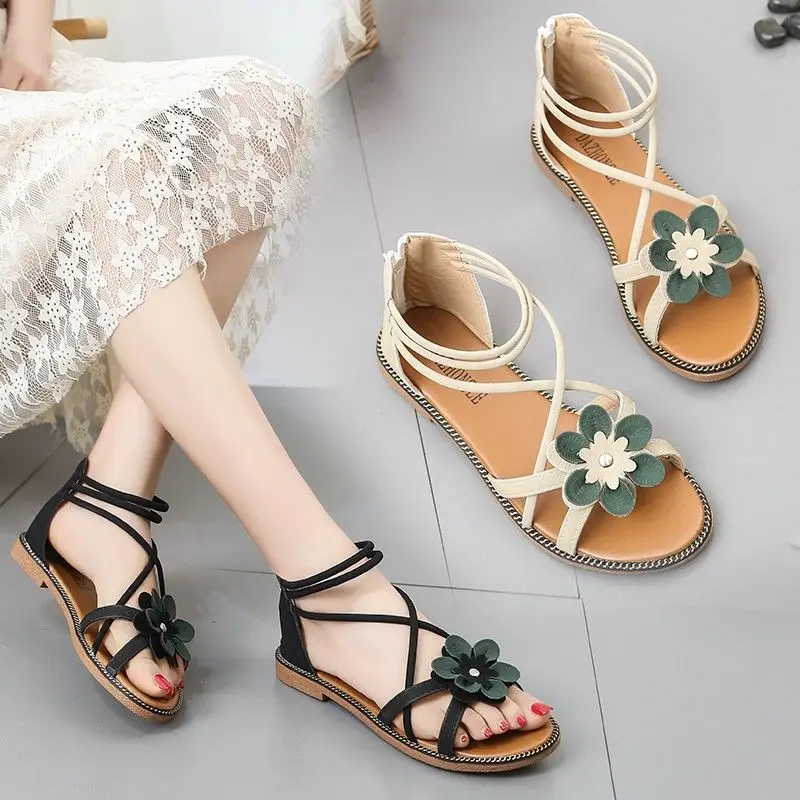 

Wild sandals net red flat fairy beach students Roman spring shoes