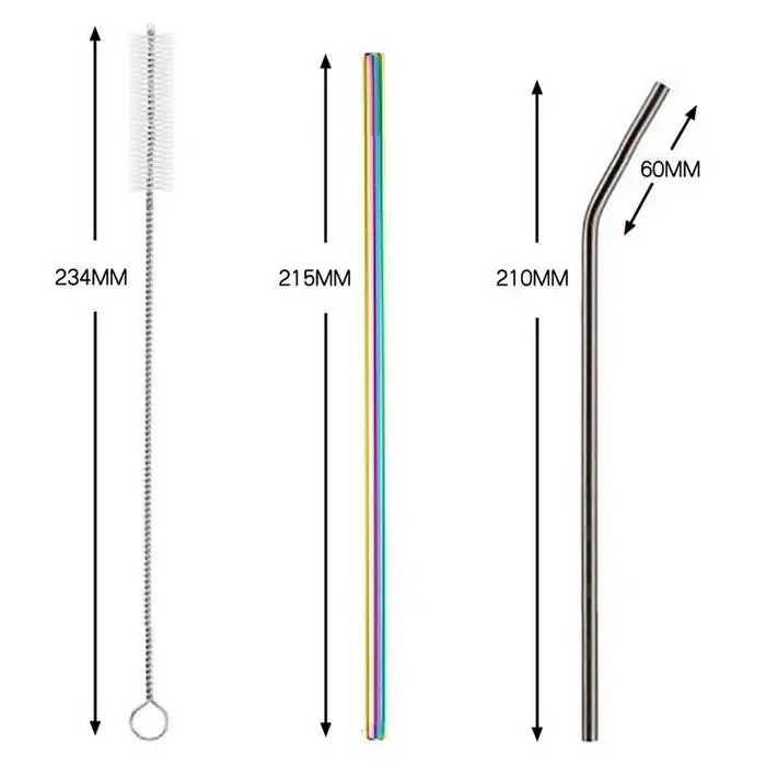Очистки 2 дюйма прямо с Многоразовые Прямая соломинка Сталь щетка питьевой нержавеющей согнуты из металла
