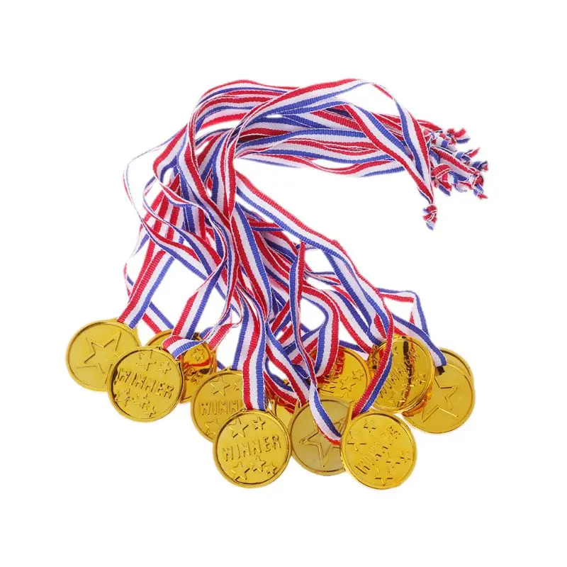 2018 12 шт. пластик золотой тон победитель награда, медали школьные принадлежности для детей Игрушка реквизит для фотосессии Oct23-A
