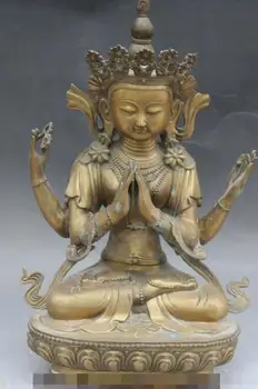 

S4275 18" Tibet Buddhism Temple Bronze 4 Arms Chenrezig Buddha Avalokiteshvara Statue