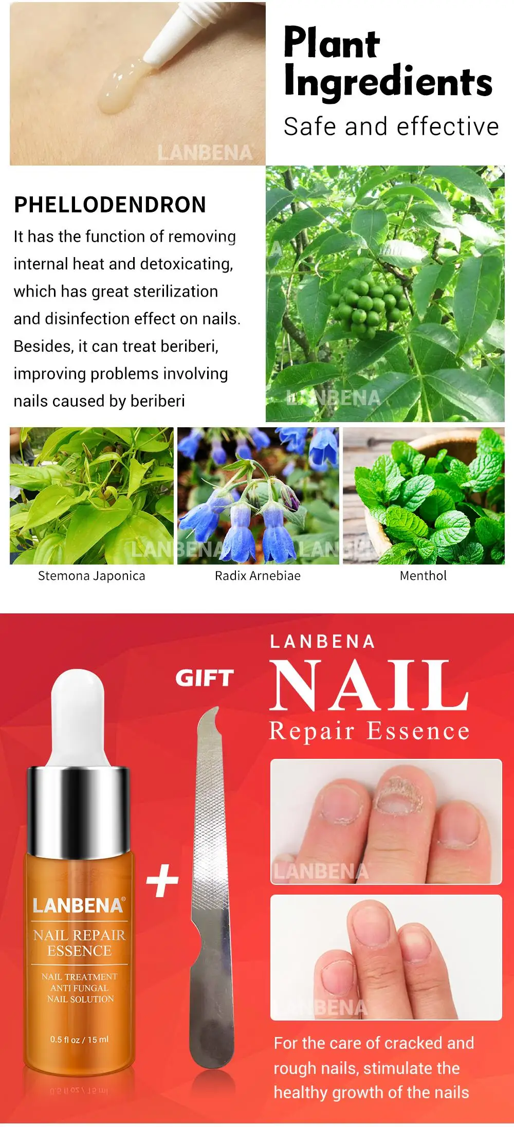 LANBENA Nail Care Gel+Nail Repair Essence Serum Nail Treatment Remove Onychomycosis Toe Nail Nourishing Hand And Foot Care 2PCS