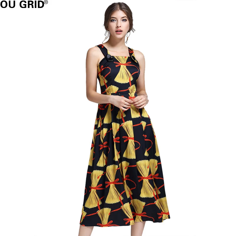Старинные Печати Dress 2017 Весна Женщины Элегантный Шелковый Спагетти Рукавов Линии