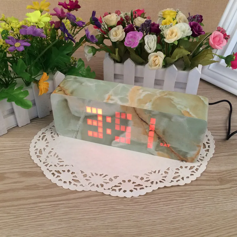 

Sound Control LED Digital Marble pattern alarm clock Electronic Clock cube wooden temperature sensor bedroom clocks 20*7.5*4.5cm