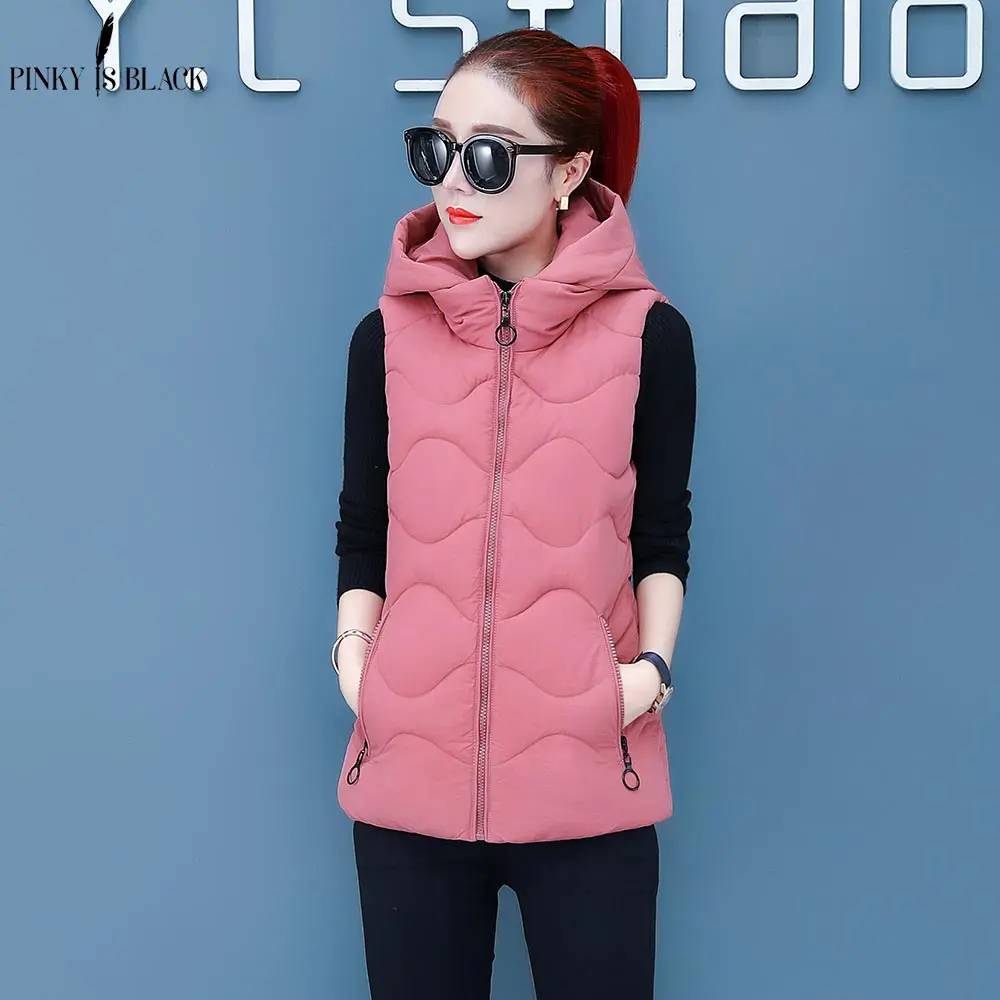 

PinkyIsBlack Plus Size 3XL Women Winter Vests 2019 New Short Vest Cotton Padded Jacket Sleeveless Female Hooded Waistcoat Vest