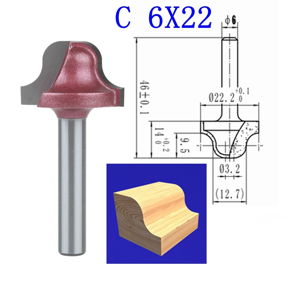 1 шт c-6 * 22 мм (хвостовик * Blade Ширина) 3D кружева деревообрабатывающие гравировальный станок фрезерный нож, Резак маршрутизатор бит ножей