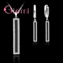 Новые модные черные эмалированные квадратные длинные висячие серьги ожерелье для женщин 925 пробы серебро CZ Кристалл ювелирный набор