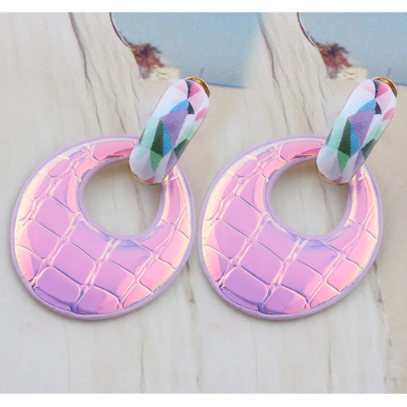 NeeFu WoFu Band Flash кожаные серьги с принтом большие капли воды большие серьги ювелирные изделия для женщин Brinco Ear Oorbellen Рождественский подарок - Окраска металла: geometry pink