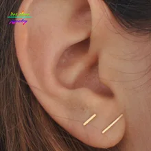 6 Sizes Minimalist Brief Gold Silver Black Rose Bar Stud Earrings For Women Femme Bijoux