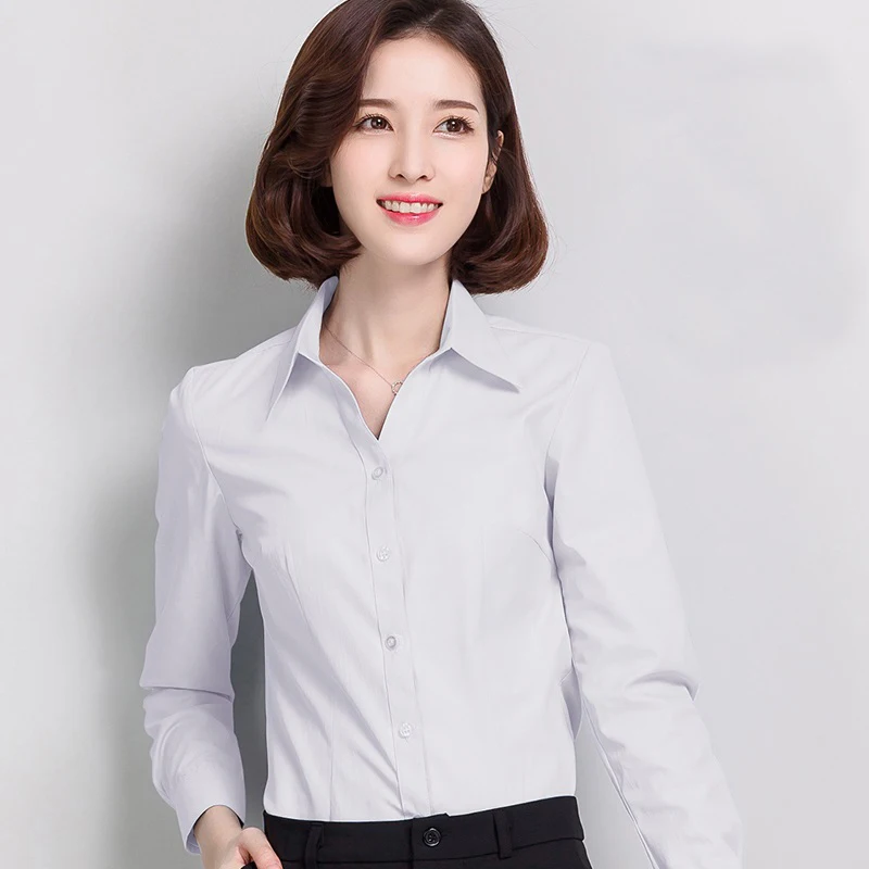 Женская шифоновая рубашка с длинным рукавом V образным вырезом|office shirts for women|office