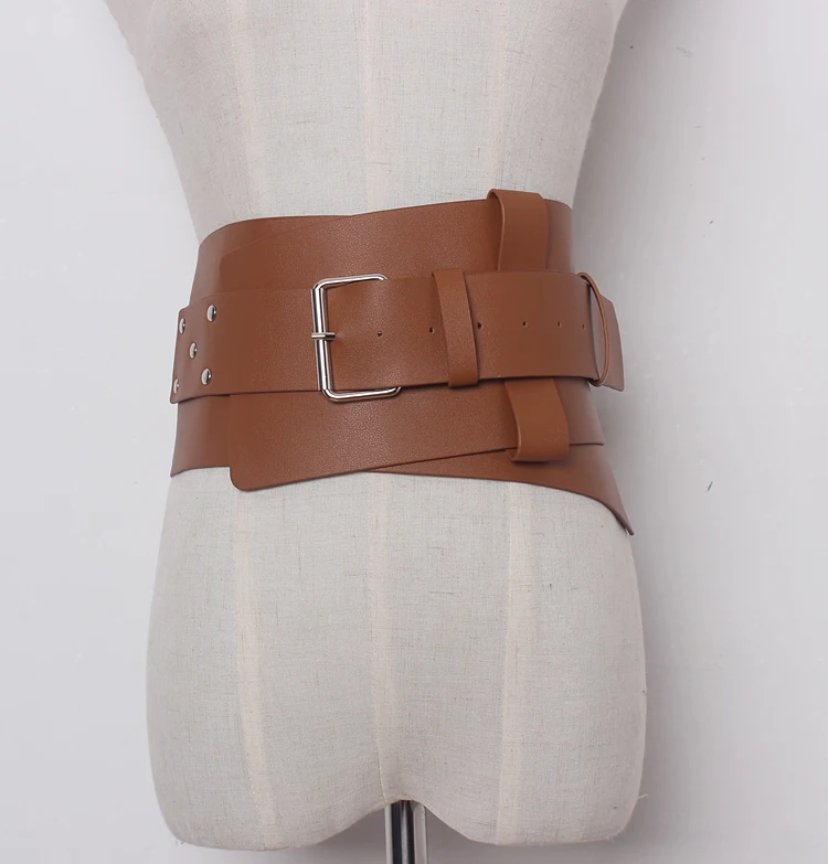 Price New Women ultra Plus wide belt accessories Faux Leather Elastic corset Belt Front Metal buckle Waist belt Girl Clothe Decoration