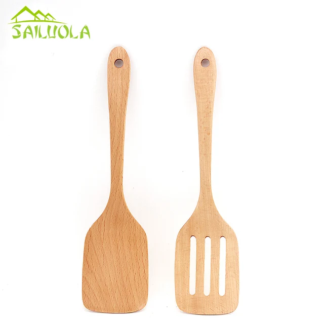 Natural beech wood Kitchen Utensil Tools Spatula Scoop Frying Fish