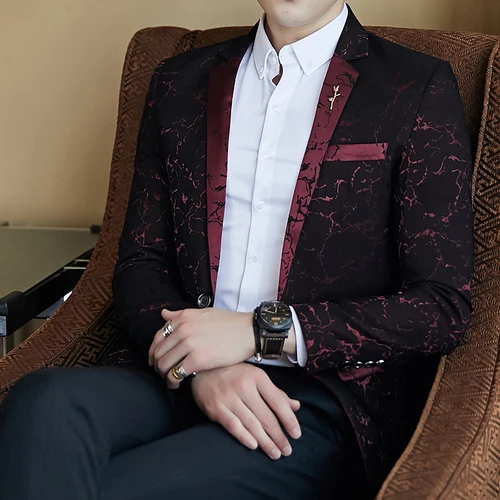 wine red Мужские красные жаккардовые сценические костюмы певица Свадебный костюм пиджак мужской блейзер дизайн Jaqueta Masculino Slim Fit узор Блейзер Пальто - Цвет: wine red