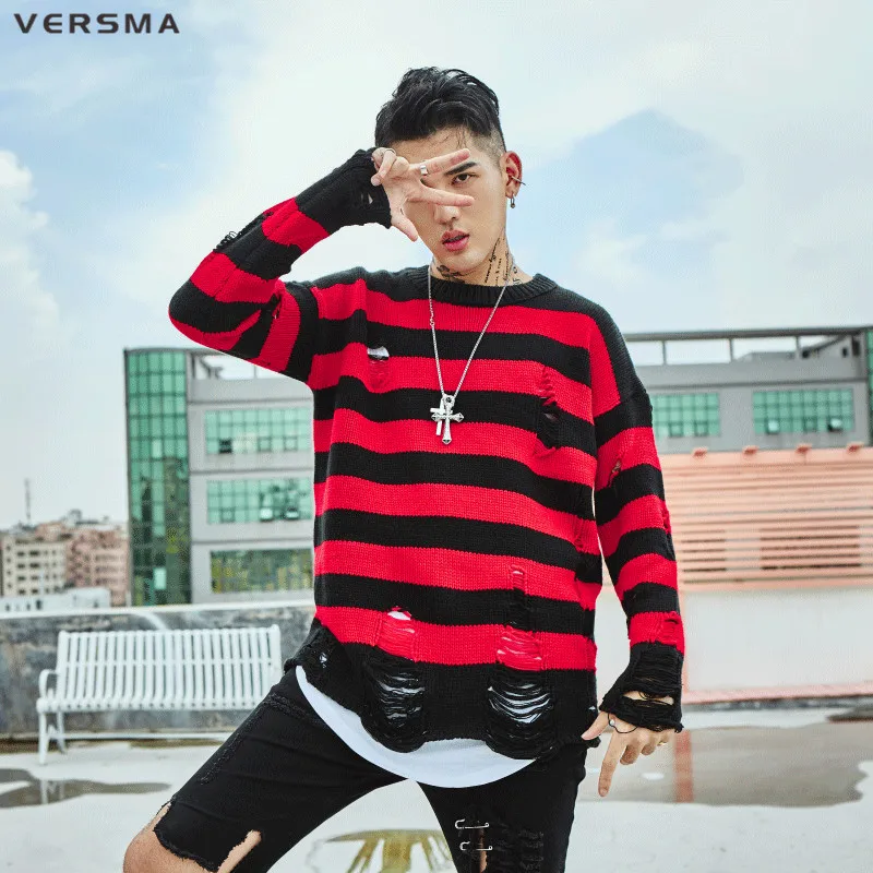 Свитер мужской вязаный в стиле хип хоп с полосками|sweater male|men knitted sweatermens knit |