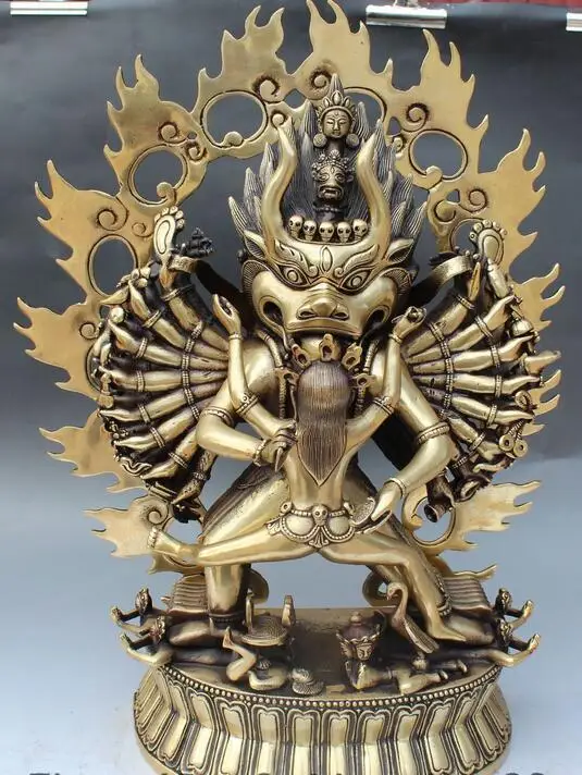 20" Huge Tibet Temple Pure Bronze Yamantaka Yama Buddha Protection