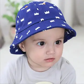 

New children cap cotton small bucket hats sun-shading print crown baby sun hat blue color kids hat
