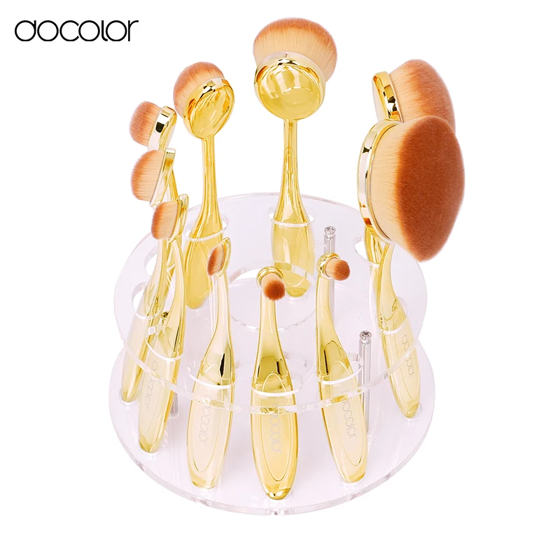 Hot oval makeup brushes 10pcs oval brush set professional makeup brushes set toothbrush make up brushes holder with nice box