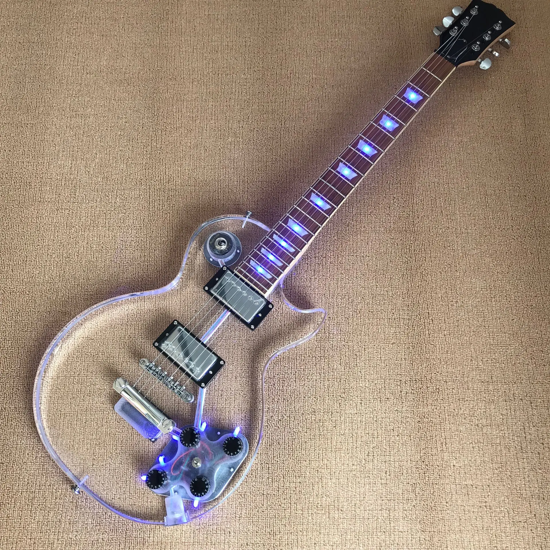 

Spot acrylic 6-string electric guitar, Maple piano head and transparent acrylic body and LED lamp, free delivery