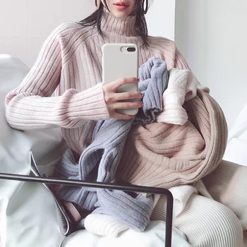 

2018 Winter Sweater Women Pullover New Korea Rabbit Hair Blended Soft Waxy Nap Lady Pure Color Knitted Sweaters Turtleneck