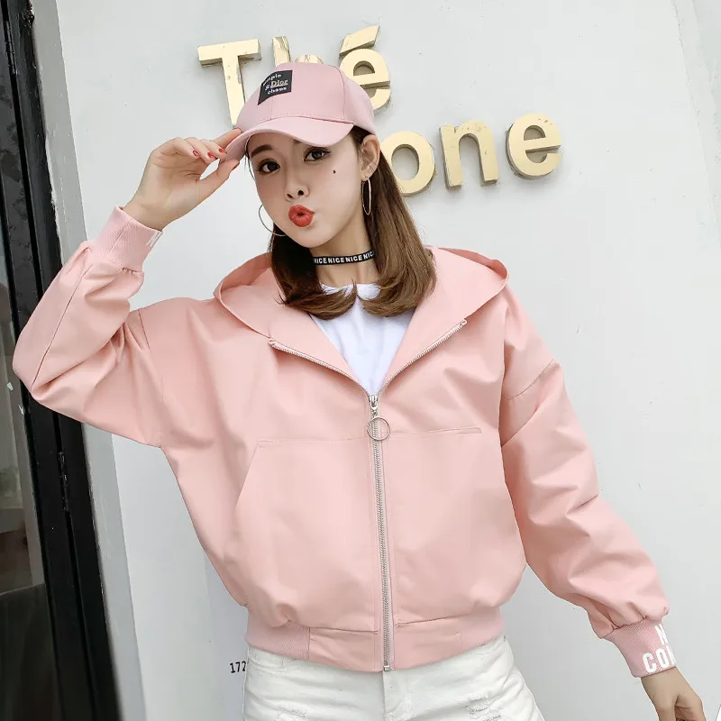 

Spring Outerwear Women 2019 New Hooded Short Female Cardigan Jacket Casual Loose Ladies Simple Jacket Tops Qw082