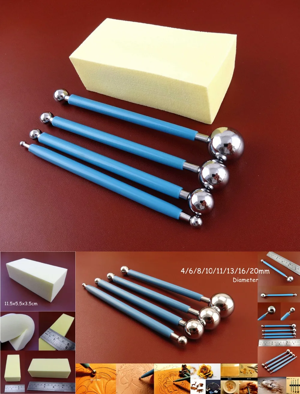

Leather Craft Flower Make Skin Presser Sculpture Carve Modelling Shaping Ball Foam Tool Set Carving Stamping Knife Cutter Punch