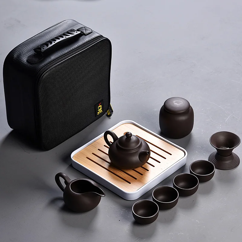 10 шт. чайный набор кунг-фу, красивый и простой чайник, китайский дорожный керамический портативный чайный сервиз, керамический поднос кофейная чашка gaiwan - Цвет: see chart