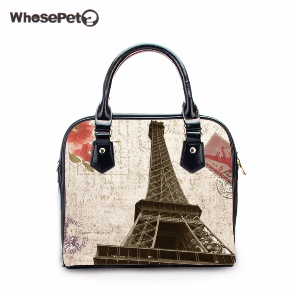 

WHOSEPET Eiffel Tower Fashion Ladies Totes Messenger Bag Female Top-handle Bags Women Pu Leather Vintage Bag Small Crossbody Bag