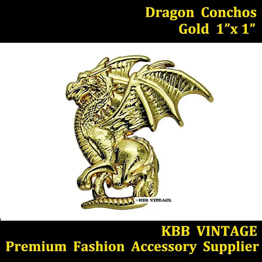 

(KBD01) Wholesale 50pc Metal Concho Western Winged Dragon Concho Left Gold 1'' Leathercraft Hardware